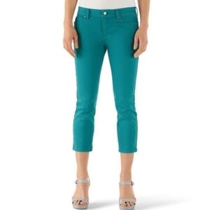 WHBM Teal Blue Lagoon Blanc Slim Crop Jeans 4